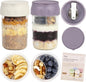 SOLIGT 2 Pack Overnight Oats Containers with Lids, Folding Spoons and Divided Compartments for Fruit & Nuts, Small Glass 16oz Mason Jars for Oatmeal Yogurt Parfait