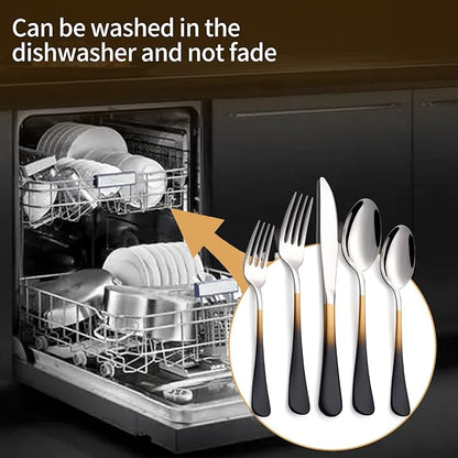 20-Piece Black Gold Silverware Set 18/0 Stainless Steel Silverware Set Black Gold Handle Cutlery Set Service for 4 Dinner Knives Forks Spoons Set Flatware Set Finish Dishwasher Safe