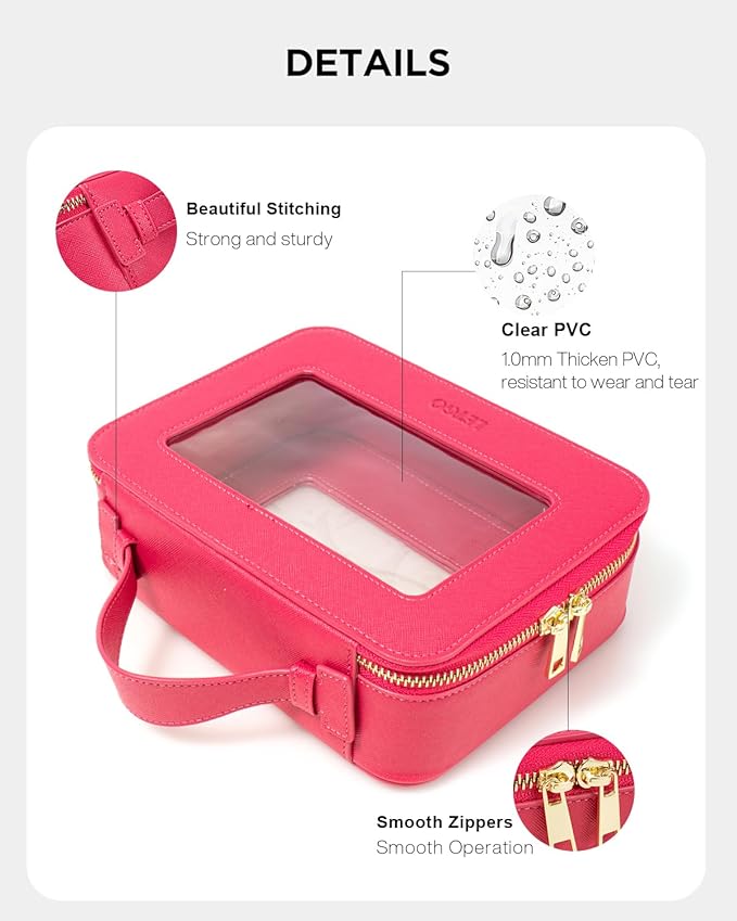LETGO Clear Makeup Bags, TSA Approved Toiletry Bag with Zipper, Clear Makeup Organizer Fit Carry-on Travel Essentials,Clear Cosmetic Bags for Women Men (A-Rose)