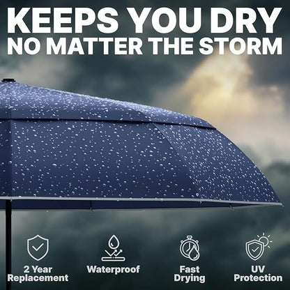 Royal Walk Windproof Folding Travel Umbrella Compact and Strong Luxurious Real Wood Handle Automatic Open Close Vented Double Canopy for Men and Women
