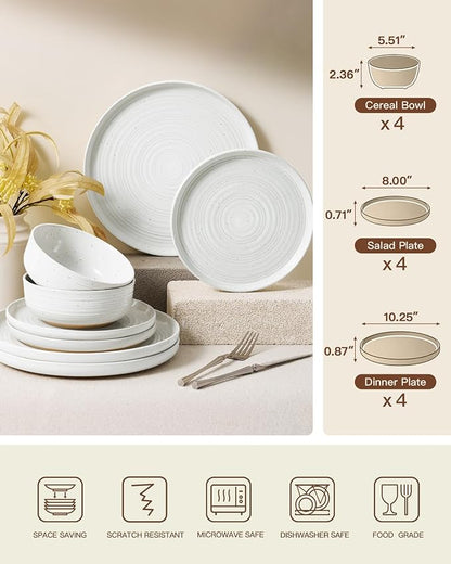 Stoneware Dinnerware Sets for 4, Plates and Bowls, Chip & Scratch Resistant