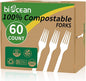 100% Compostable Forks 60 Count Disposable Forks Heavy Duty Utensils Set Fork Silverware Eco Friendly Flatware Plastic Free for Party Camping Picnics Wedding-Ivory White