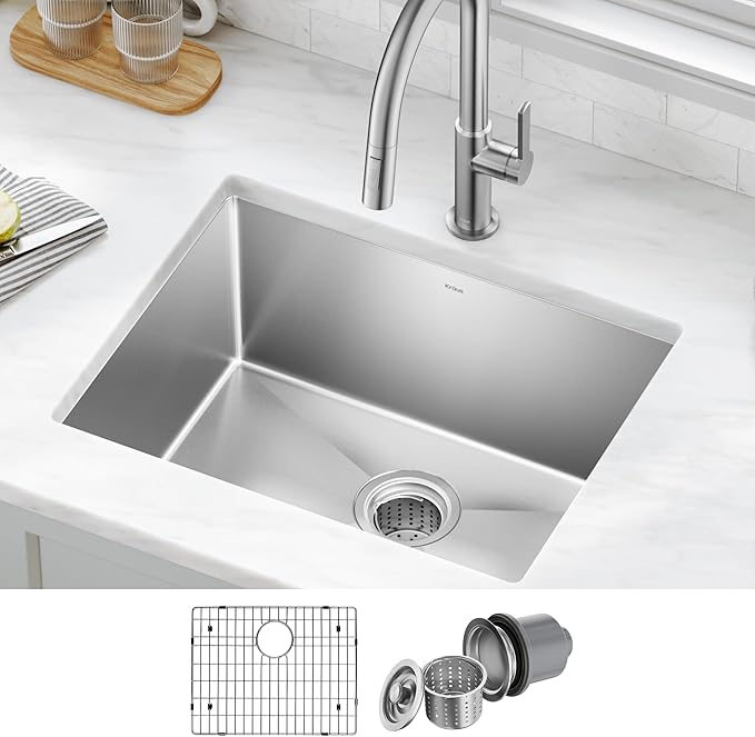 KRAUS Standard PRO 23-Inch 16 Gauge Undermount Single Bowl Stainless Steel Kitchen Sink, KHU101-23