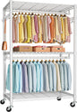 FUTASSI P1 Plus Rolling Clothes Rack, 22mm Diameter Heavy Duty Garment Rack with Wheels, Portable Closet Wardrobe with Double Rods, 45" W x 17.7" D x 80.5" H, Max Load 524 LBS, White