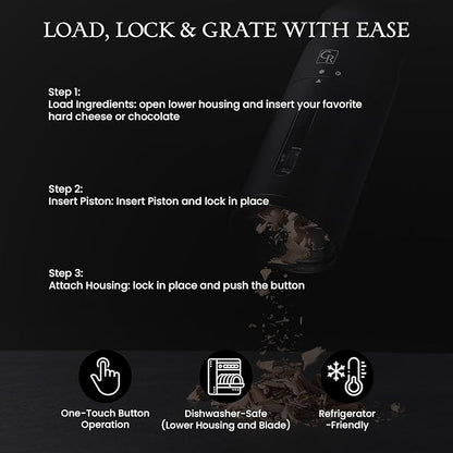 Grater Rain Cheese Grater, Heavy Duty Electrical Cheese Grater for Kitchen with 3 Interchangeable Blades, Dishwasher & Refrigerator Friendly Easy to Use Cheese Shredder
