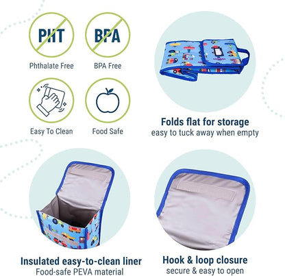 Wildkin Kids Insulated Lunch Bag – Reusable, Ideal for Hot/Cold Snacks, School & Travel - Trains, Planes and Trucks