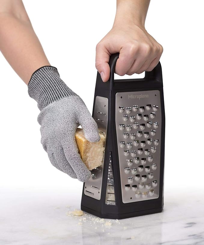 Microplane Elite Five Blade Box Grater with Measuring Cup Base, Five Grating Surfaces Including Fine, Coarse, Double-Sided Ribbon, Ultra-Coarse, and Slicer - Black