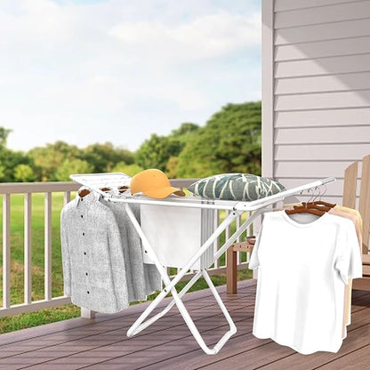 Diydeg Clothes Drying Rack, Foldable Portable Laundry Drying Rack with Height Adjustable Wings, Space Saving Heavy Duty Metal Clothes Hanger for Indoor Outdoor Use, Laundry Room