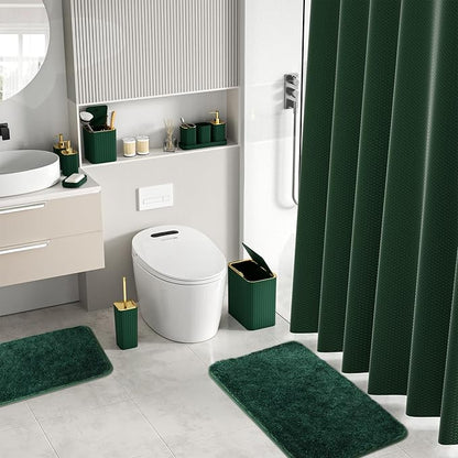 Bathroom Accessory Set - Bathroom Set, 27PC Bathroom Accessories Set, Dark Green Bathroom Sets with Shower Curtain and Rugs, Mini Trash Can, Toilet Brush, Trash Can & Soap Dispenser