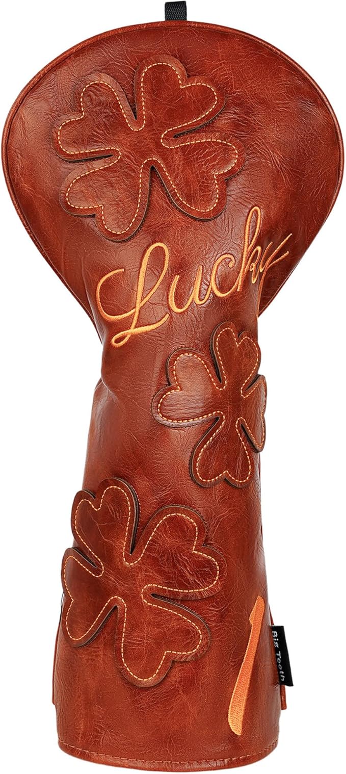 Golf Headcovers Golf Club Head Covers Four Leaf Clover Good Luck Charm - Clover Style Premium Leather Driver Fairway(FW) Wood Hybrid(UT) with Number Tags
