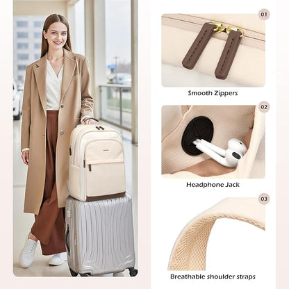 Laptop Backpack for Women Travel Carry On Bag Weekender Business Multilayer Personal Item Backpack,16 Inch,WApricot