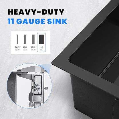 POPFLY 23 x 18 Inch Drop in Kitchen Sink, 304 Stainless Steel Overmount Single Bowl 9 Inch Deep Small Rv Sink Handmaed Bar Prep Top mount Utility Sink, Black