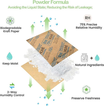 30 Pack 75% RH Size 8 Two-Way Humidity Control Packs for Storing Up to 5 Items, 8 Gram Moisture Control Packets Individually Wrapped for Small Non-Plastic Travel Cases