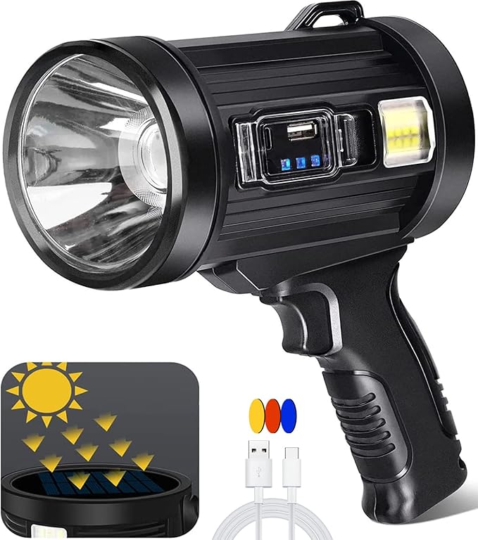 Spotlight 100000 Lumens, 6 Modes Led Rechargeable Spotlight Flashlight As Seen
