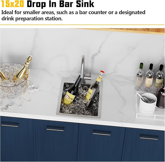 Small Kitchen Sink,15x20 Inch Bar Sink Stainless Steel Drop In Small Kitchen Sink Ideal Choice For Small Space Nice As Toprmount Prep Sink,RV Kitchen Sink With Bottom Grid,Soap Mat And Drain Assembly