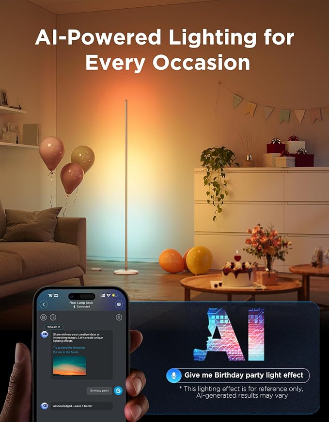 Govee RGBIC Floor Lamp Basic, LED Corner Lamp Works with Alexa, 1000lm Modern Floor Lamp with Music Sync and 16 Million DIY Colors, Color Changing Standing Lamp for Bedroom Living Room