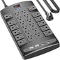 Surge Protector Power Strip - QINLIANF 15Ft Flat Plug Heavy Duty Extension Cord with 24 Outlets and 4 USB Ports(1 USB-C Ports), 1875W/15A, 4100J, for Home, Office, Dorm, ETL Listed, Black