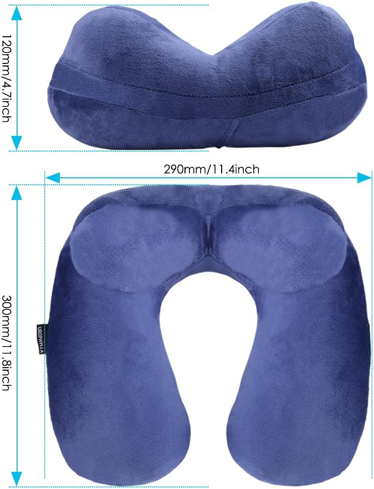 urophylla Inflatable Travel Pillow for Airplane, Soft Velvet Inflatable Travel Neck Pillow for Airplanes, Train, Car, Home and Office with Packsack & Comfortable Velvet - Blue