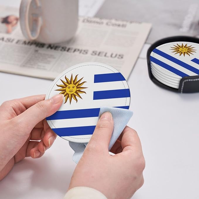 6 Pack Uruguay Flag Leather Coaster
