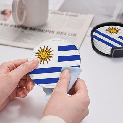 6 Pack Uruguay Flag Leather Coaster