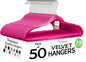 Premium Velvet Hangers 50 Pack Ultra Thin Non Slip Adult Felt Space Saving Suit Hanger for Closet Heavy Duty Coat Pants Jackets Dress Hangers 360° Swivel Hook Hold Upto 10 lbs Dark Pink