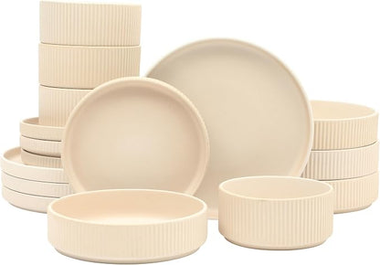 Gibson Elite Deerfield 16-Piece Stoneware Dinnerware Set – Cream White Reactive