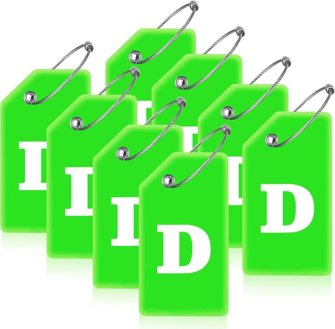8 Pcs Luggage Tags for Suitcases, 26 Initial Letter Travel Luggage Baggage Identification Labels ID Tags Fully Bendable Tags with Stainless Steel Loop (Letter D, Green)