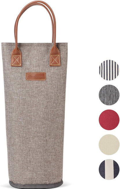 Zormy Single Bottle Insulated Wine Tote, Brushed Khaki Padded Cooler