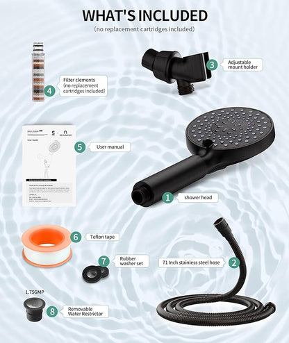 SR SUN RISE Filtered Shower Head with Handheld High Pressure 9 Spray Mode Showerhead Detachable Shower Head Water Softener Filters Beads for Hard Water Remove Chlorine 1 Filter ORB