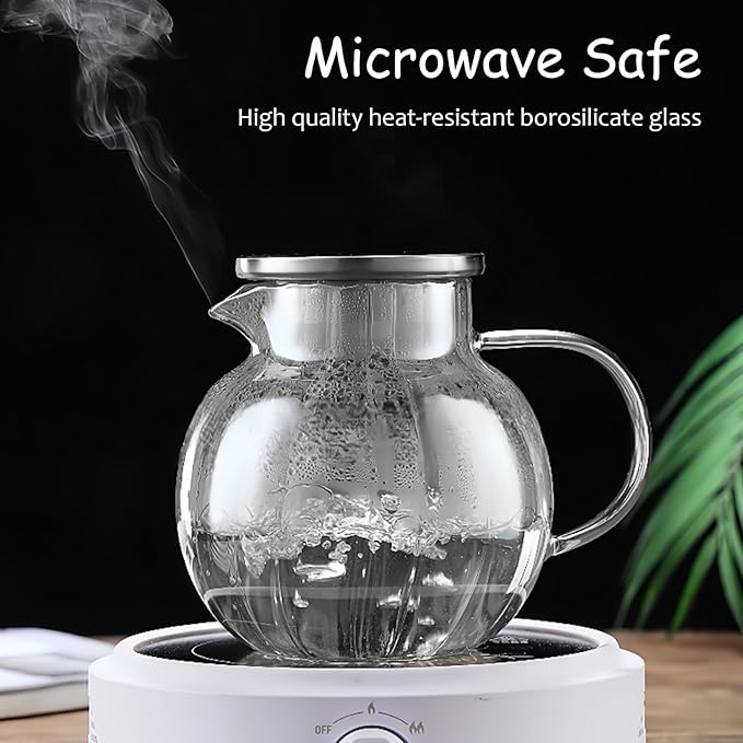 Glass Teapot Stovetop & Microwave Safe, Borosilicate Glass Tea Kettle with Strainer Lid, 44oz/1300ml Glass Teapot for Loose Leaf and Fruit Tea and Fragrant Tea and Blooming Tea (Clear)