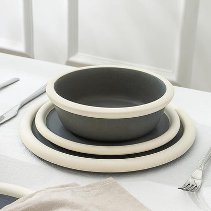 Stone Lain Capri 24-Piece Dinnerware Set Stoneware, Plates and Bowls Set, Microwave and Dishwasher Safe, Dish Set for 8, Grey
