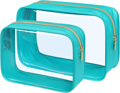PACKISM Clear Makeup Bag, 2 Pack Upgrade Color-Edged TSA Approved Toiletry Bag, Clear Toiletry Bag For Traveling Fits Various Storage Needs, Turquoise (2 Sizes)