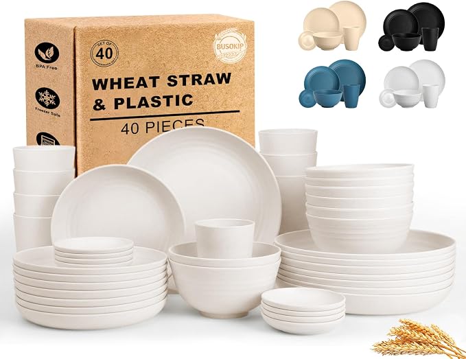 Dinnerware Sets for 8, Wheat Straw Plate and Bowl Set, Unbreakable Kitchen Set