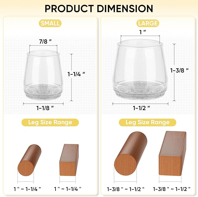 BALEINE 24 Pack Silicone Chair Leg Floor Protectors, Stool Leg Protectors Cap, Non-Slip Chair Leg Caps for Hardwood Floors (Clear Combo 24 Pack)