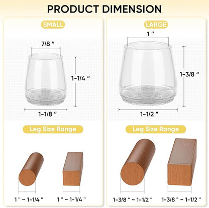 BALEINE 16 Pack Silicone Chair Leg Floor Protectors, Stool Leg Protectors Cap, Non-Slip Chair Leg Caps for Hardwood Floors (Clear Combo 16 Pack)