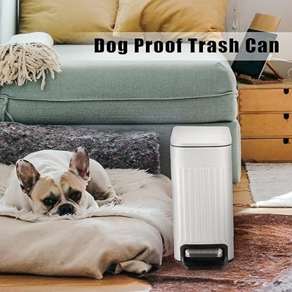 TrashAid Slim Bathroom Trash Can with Lid Soft Close, 6 Liter/1.6 Gallon Stainless Steel Small Garbage Can with Removable Inner Bucket, Step Pedal, Slim Wastebasket for Toilet, Office, Bedroom, White