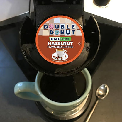 Double Donut Coffee Hazelnut Half Caff Coffee Pods, Single Serve Flavored Half Caffeine Coffee Pods For Keurig K Cup Brewers, Medium Roast, 20 Count (Pack of 2)