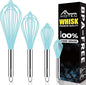 HOTEC 4 Pieces Silicone Whisks Set, Wire Balloon Whisks Egg Beater, Non-slip Handle Whisk for Non-stick Cookware Perfect for Cooking, Stirring, Beating and Blending (Blue)