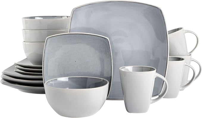 Gibson Elite Soho Lounge Square Reactive Glaze Stoneware Dinnerware Set