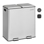 SONGMICS Trash Can, 2 x 8 Gallon (2 x 30 L) Double Garbage Can with Soft-Close Lids, Removable Inner Buckets, Pedals, Stainless Steel, for Waste and Recycling, Metallic Silver ULTB743E01