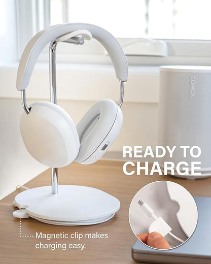 Sanus Sonos Ace Headphones Stand - Premium Stand w/Silicone Cradle Prevents Creasing & Built-in Cable Management w/Magnetic Clip for Fast Charging - Tool-Free Setup - White Sonos Headphones Holder