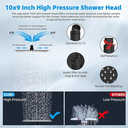 Hibbent All Metal 10'' Dual Filtered Rainfall Shower Head Combo, High Pressure Handheld Shower Head, 16'' Adjustable Arc Extension Arm, 20 Stage Shower Filter, 10-spray, 71'' Hose, Oil Rubbed Bronze