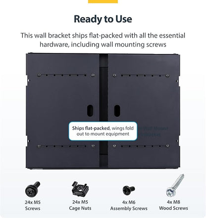 StarTech.com 2-Post 8U Wall Mounted Rack, Adjustable Depth up to 16in, for 19-inch Server/Data/Networking Equipment, Max 88lb