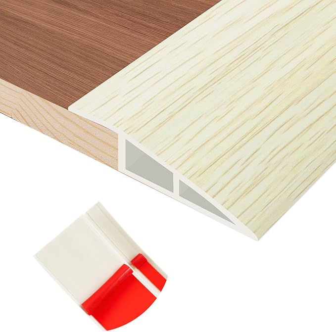 Floor Transition Strip Self Adhesive Vinyl Door Threshold for Doorways Carpet Edging Trim Overlap Edge Reducer for Laminate Floor, Carpet, Tile (Beige Wood Grain, 1/5" to 2/5", 10Ft)
