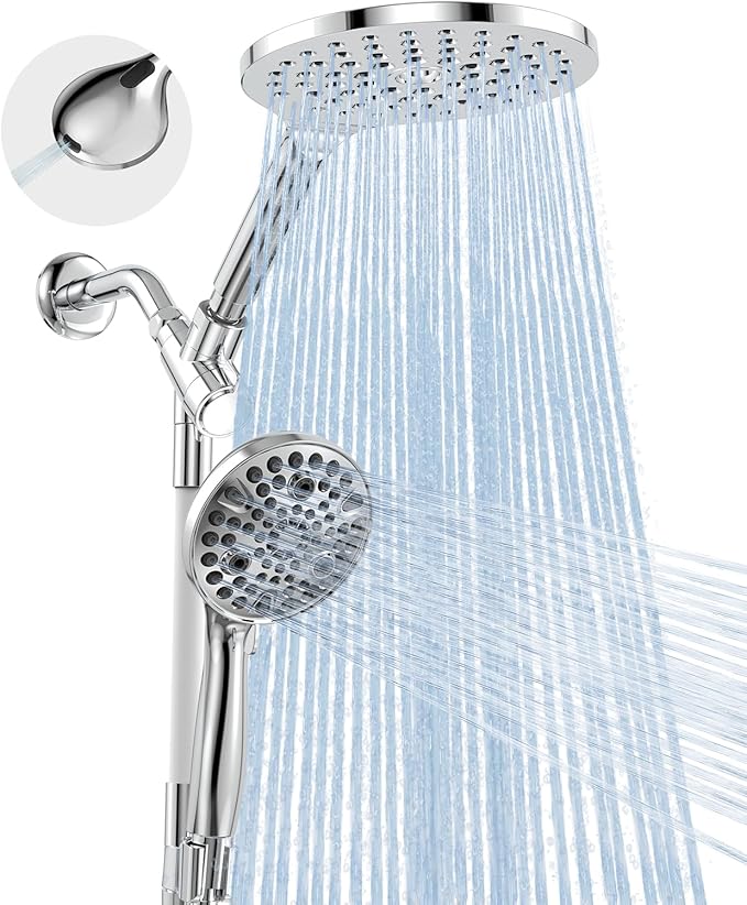 MakeFit Dual Handheld Shower Head Combo, 2-in-1 Rain Shower Heads System 8 Inch Rainfall Shower Head and 10 Modes High Pressure Hand Held Showerhead with Built-in Power Wash