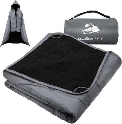 Outdoor Waterproof Blanket, Foldable Fleece Stadium Blanket for Outdoor Sports Event, Camping, Concerts, Car, Pet, Picnics - Windproof, Wearable, Machine Washable 80" x 58"