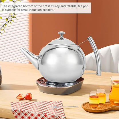 Stainless Steel Tea Pot with Infuser, Tea Pot with Removable Infuser For Loose Leaf and Tea Bags Metal Tea Kettle with Filter Stovetop Tea Maker Brewing Loose Leaves and Tea Bags (1.5L)