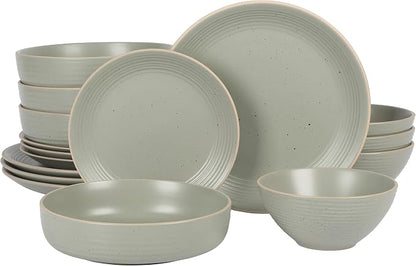 Gibson Home Dinah Double Bowl Stoneware Embossed Speckled Dinnerware Set
