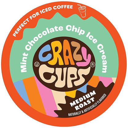 Crazy Cups Chocolate Coffee Pods, Mint Chocolate Chip Ice Cream Coffee Pods for K Cup Keurig Machines, Brew Hot or Iced, 22 Count