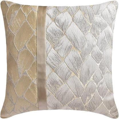 The HomeCentric King/Queen/Twin Ivory & Gold Decorative Full 68"x18" Bed Runner with Pillow Cover, Patchwork, Quilted, Jacquard Foil Bed Scarf on Jacquard Fabric - Spinzar